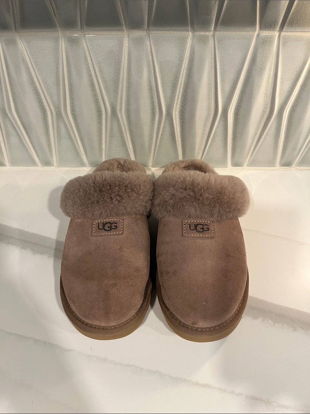 UGG Women's Chestnut Brown Suede Shearling Mule Slippers